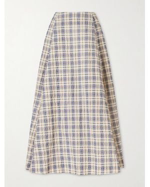 BERNADETTE Checked Seersucker Maxi Skirt - White
