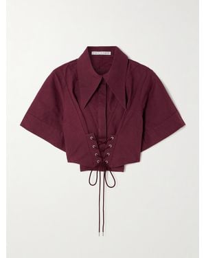 Tolu Coker Cropped Lace-Up Cotton-Poplin Shirt - Purple