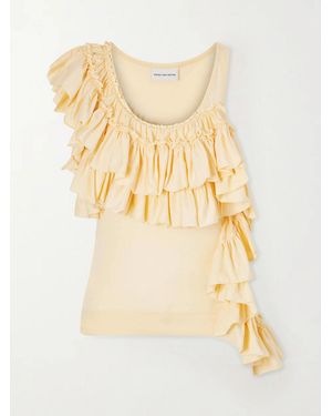 Dries Van Noten Humza Ruffled One-Shoulder Cotton-Jersey Tank Top - Natural