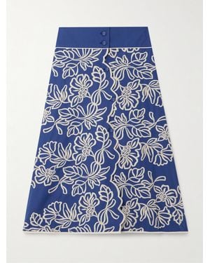 Loretta Caponi Massarosa Midirock Aus Baumwolle Mit Stickereien - Blau