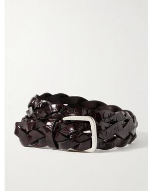 Proenza Schouler Braided Glossed Croc-Effect Leather Belt - Black