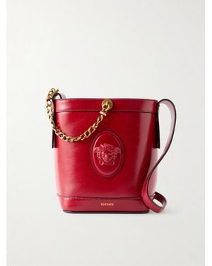 Versace Pivot Mini Leather Bucket Bag - Red