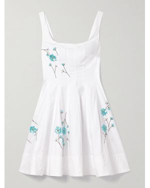 STAUD Wells Pleated Embellished Cotton-Blend Poplin Mini Dress - White