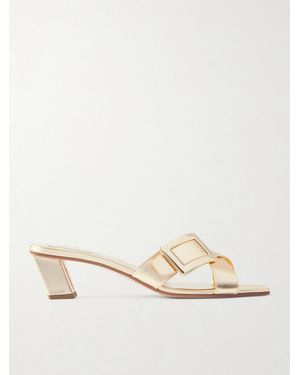 Roger Vivier 45 Buckled Metallic Leather Mules - Natural