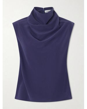 Another Tomorrow Draped Silk-Crepe Blouse - Blue