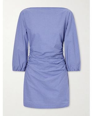 BERNADETTE Ezra Gathered Checked Cotton Mini Dress - Blue