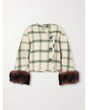 Valentino Garavani Cropped Shearling-Trimmed Checked Wool-Twill Jacket - Natural