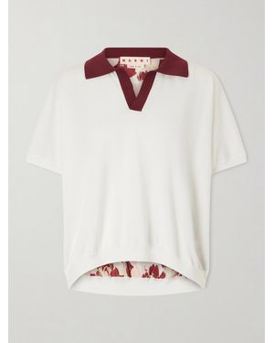 Marni Floral-Printed Silk And Cotton-Blend Polo Jumper - White