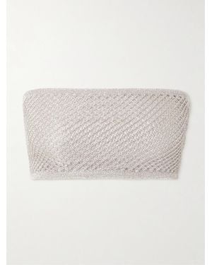 Alaïa Cropped Metallic Open-Knit Bandeau Top - Natural
