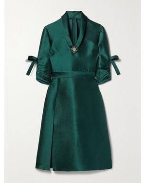 Reem Acra Crystal-Embellished Satin-Piqué Mini Dress - Green