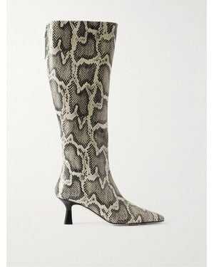 Aeyde Klea Snake-Effect Leather Knee Boots - White