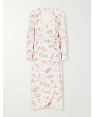 Alessandra Rich Floral-Print Wrap Silk Midi Dress - White