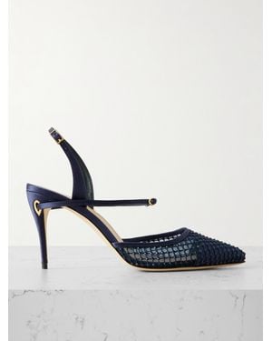 Jennifer Chamandi Vittorio 85 Crystal-Embellished Mesh And Satin Slingback Pumps - Blue
