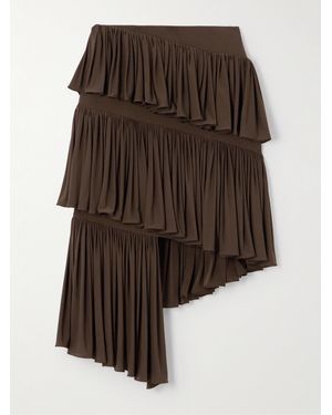 Alaïa Tiered Asymmetric Jersey Mini Skirt - Brown