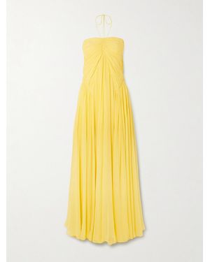 Cult Gaia Ritz Gathered Silk-Chiffon Halterneck Maxi Dress - Yellow