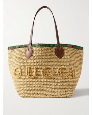 Gucci Leather-Trimmed Faux Raffia Tote - Natural