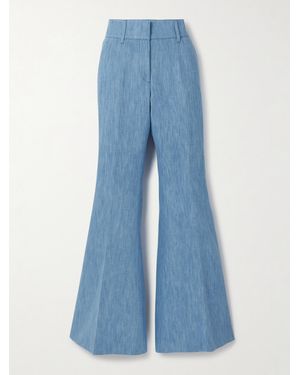 Gabriela Hearst Rhein Cotton And Linen-Blend Chambray Flared Trousers - Blue