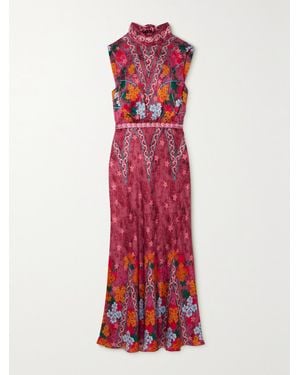 Saloni Fleur Printed Silk-Crepe Midi Dress - Red