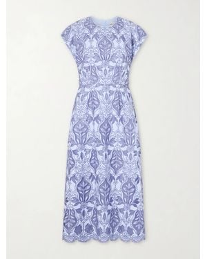 Rebecca Vallance Blooming Lanterns Scalloped Embroidered Cotton Midi Dress - Blue