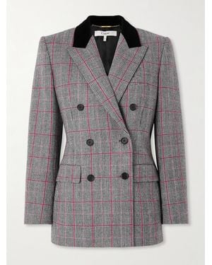 Chloé Doppelreihiger Blazer Aus Karierter Wolle Mit Samtbesatz - Grau