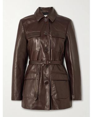 Nour Hammour Ramona Belted Panelled Leather Jacket - Brown