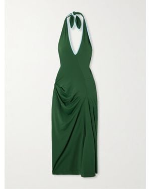 Dries Van Noten Gathered Two-Tone Stretch-Jersey Halterneck Midi Dress - Green