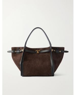 Tod's Tim Small Leather-Trimmed Suede Clutch - Brown