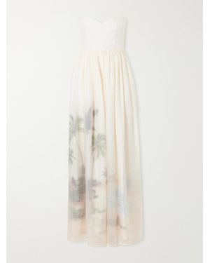 Agua Bendita Tonia Arena Printed Organza Midi Dress - White