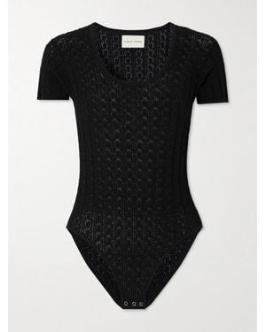 Loulou de Saison Silas Pointelle-Knit Bodysuit - Black