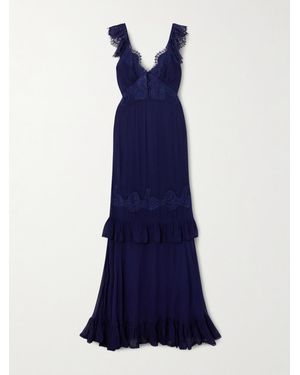 Self-Portrait Maxikleid Aus Georgette Mit Spitzeneinsätzen - Blau