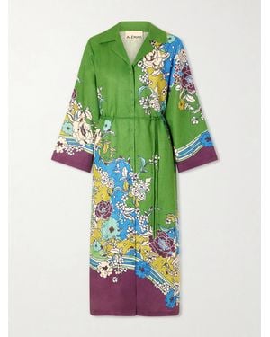 ALÉMAIS Nanci Belted Floral-Print Linen Midi Dress - Green