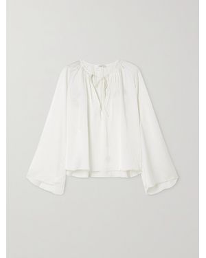 FRAME Tie-Detailed Gathered Recycled-Satin Blouse - White