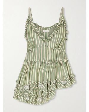 Dries Van Noten Cemil Striped Ruffled Satin Camisole - Green