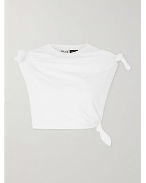 Loewe Paula's Ibiza Cropped Knotted Cotton-Blend Jersey T-Shirt - White