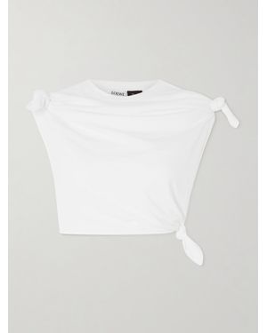 Loewe Paula's Ibiza Cropped Knotted Cotton-Blend Jersey T-Shirt - White