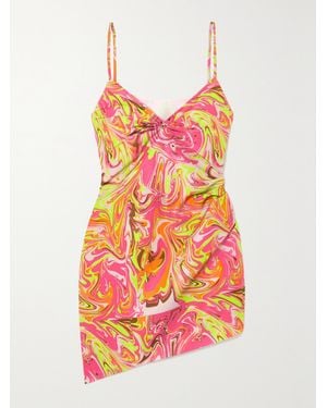 Maisie Wilen Party Girl Asymmetric Printed Crepe Mini Dress - Pink