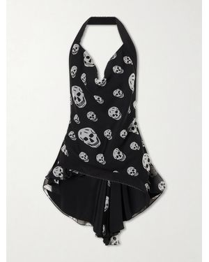 McQueen Printed Silk-Crepe Halterneck Top - Black