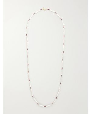 Le Sundial Toned Fresh Water Pearls And Garnet Beaded Neckalce - White