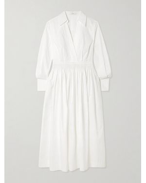 JOSEPH Kathe Gathered Cotton-Poplin Midi Dress - White