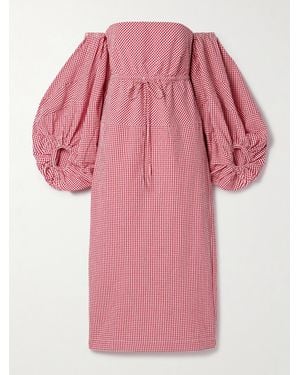 Rosie Assoulin Schulterfreies Midikleid Aus Baumwoll-Seersucker Mit Gingham-Karo - Pink