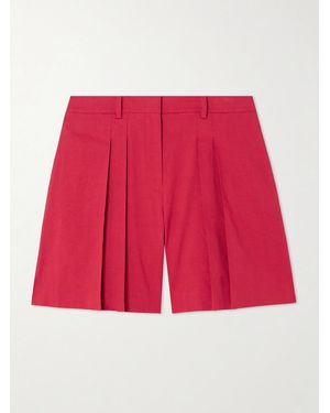 Theory Pleated Linen-Blend Shorts - Red