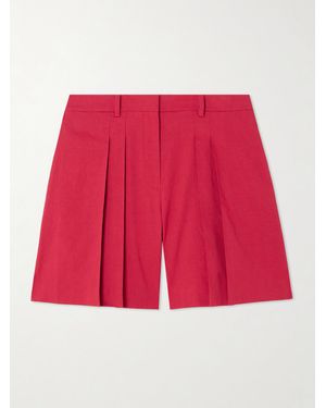 Theory Pleated Linen-Blend Shorts - Red