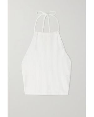 The Range Cropped Ribbed Stretch-Cotton Halterneck Top - White