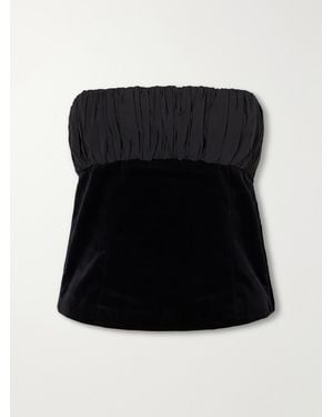 Posse Dean Strapless Ruched Cotton-Velvet Top - Black