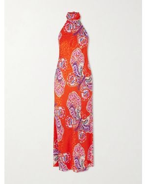 RIXO London Maura Printed Satin Midi Dress - Red