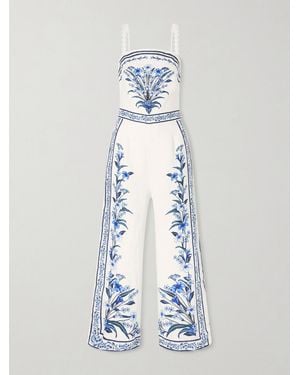 FARM Rio Flowers Arch Printed Linen Jumpsuit - Blue