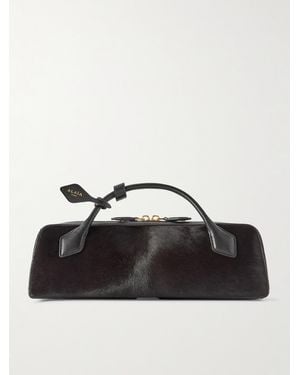 Alaïa Le Teckel Leather-Trimmed Calf Hair Clutch - Schwarz
