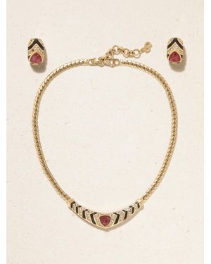 Susan Caplan Christian Dior-Plated, Enamel And Swarovski Crystal Necklace And Clip Earring Set - Natural