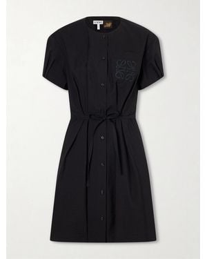 Loewe Paula's Ibiza Anagram Embroidered Belted Cotton-Blend Midi Dress - Black