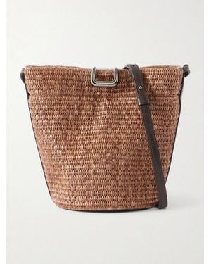 Brunello Cucinelli Leather-Trimmed Raffia Bucket Bag - Brown